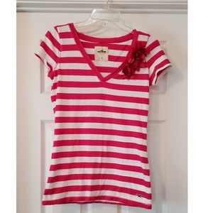Hollister Pink Striped Tee with Flower